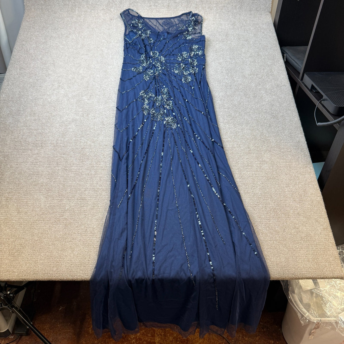 NWT Papell Boutique Womens US 10, 16 Light Navy Sleeveless Evening Gown Crew