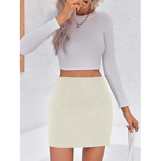 MSRP $35 Wenrine Women's S Beige Corduroy Mini Skirt High Waisted A-line Short