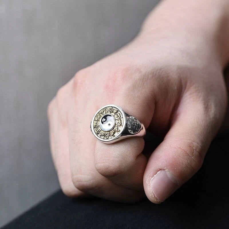 Yin Yang Chinese Horoscope Zodiac Signet Spinner Ring Stainless Steel Size 7