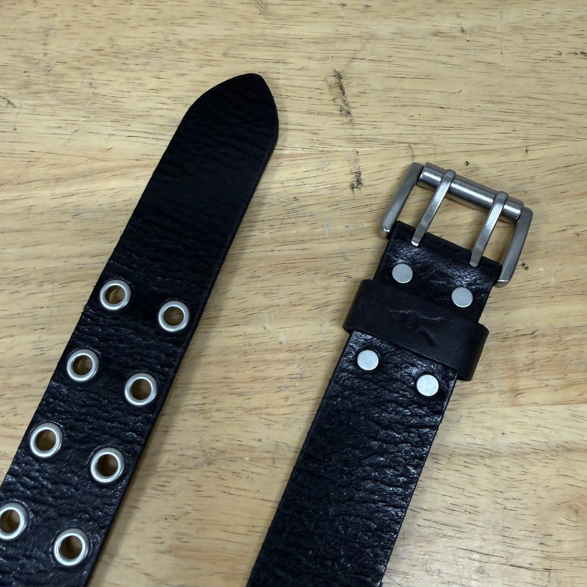 AllSaints Men's Black 1.5" 36 Distressed Leather Eyelet Belt, Metal Buckle