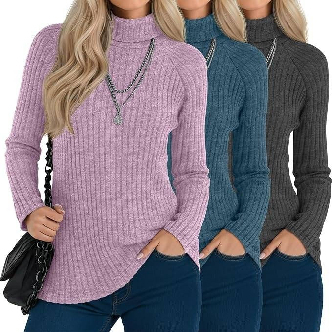 MSRP $57 Velvelhall 3 Pack Women's XL Long Sleeve Turtleneck Sweaters Curved