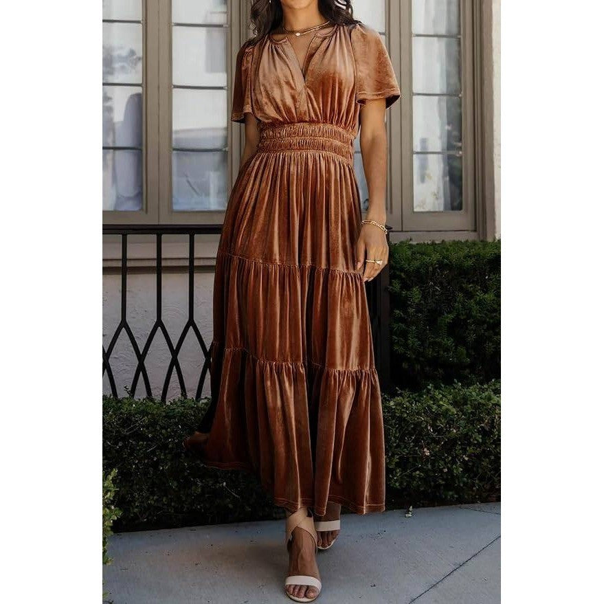 MSRP $55 R.Vivimos Women's L Fall Winter Vintage Velvet Maxi Dress Short Sleeve