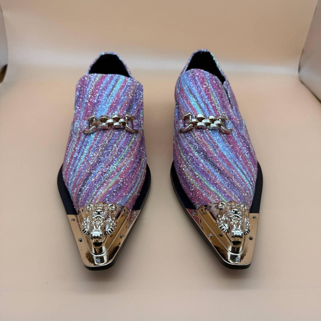 Santimon Men's US 9 Multicoloured Metal Tip Casual Glitter Western Loafers Shoes