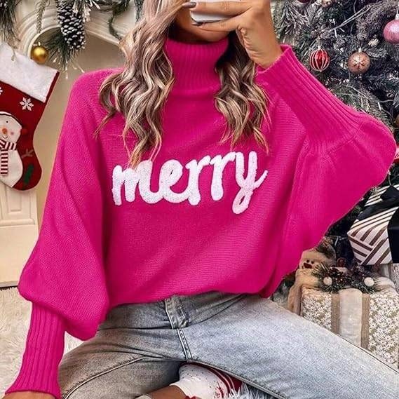 Women's M Merry Rosy Pink Sweater Turtleneck Long Sleeve Knitted Pullover