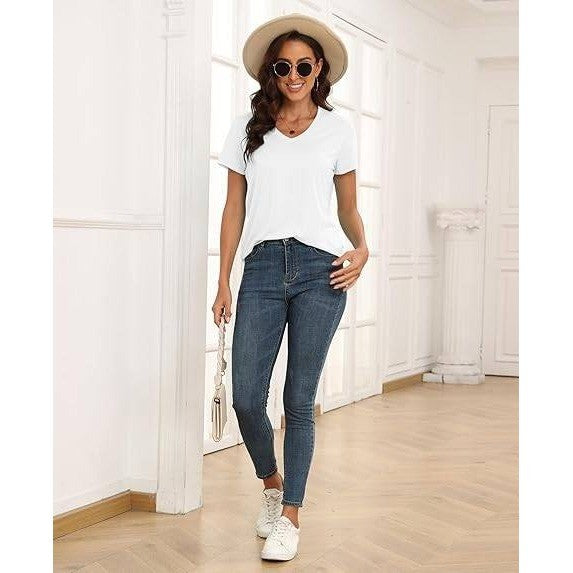 KevaMolly Women's XXL White V Neck T-Shirt UPF 50+ Short Sleeve Loose Summer