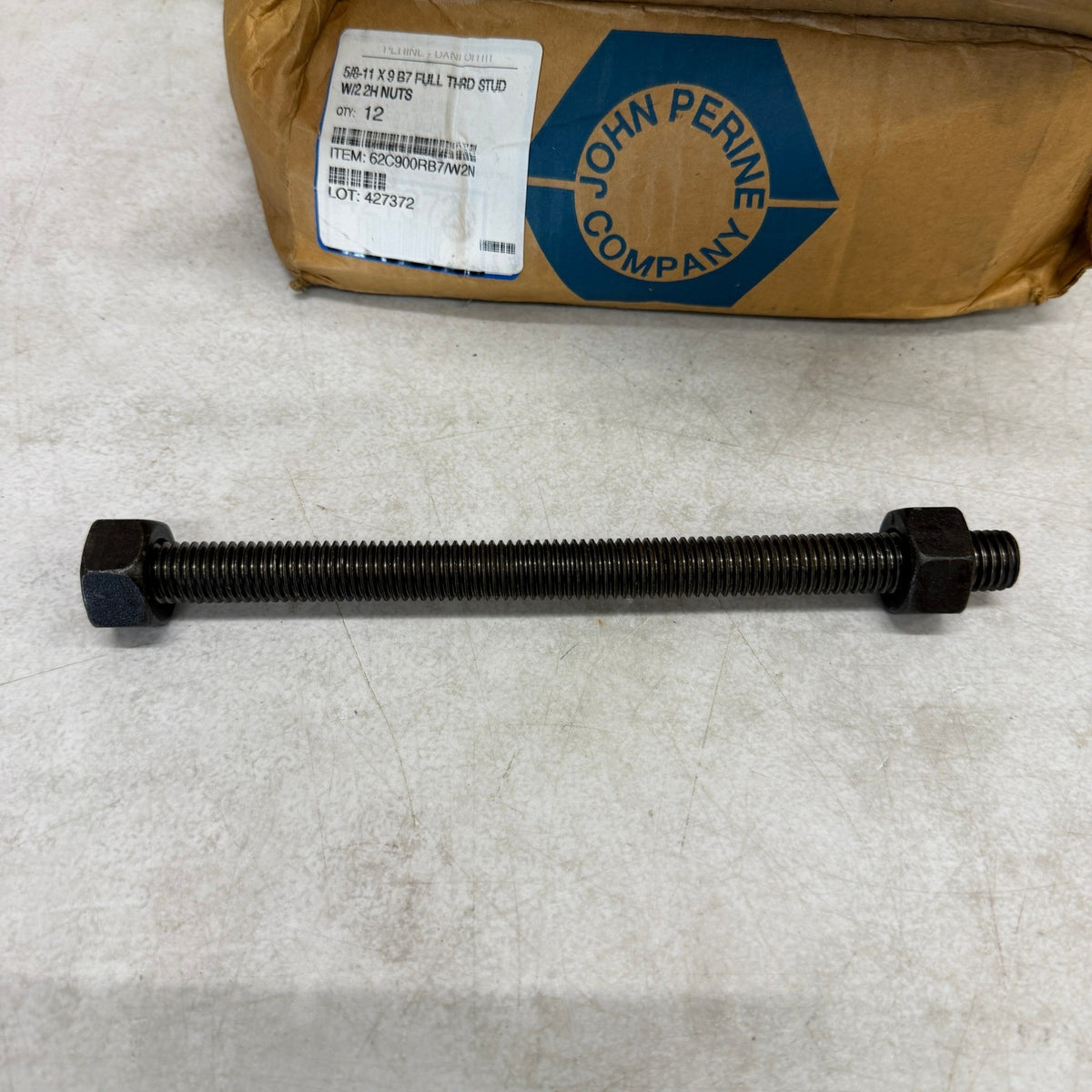 Pack of 12 Perine Danforth 5/8-11 x 9" B7 Full Thread Studs w/ 2 2H Nuts
