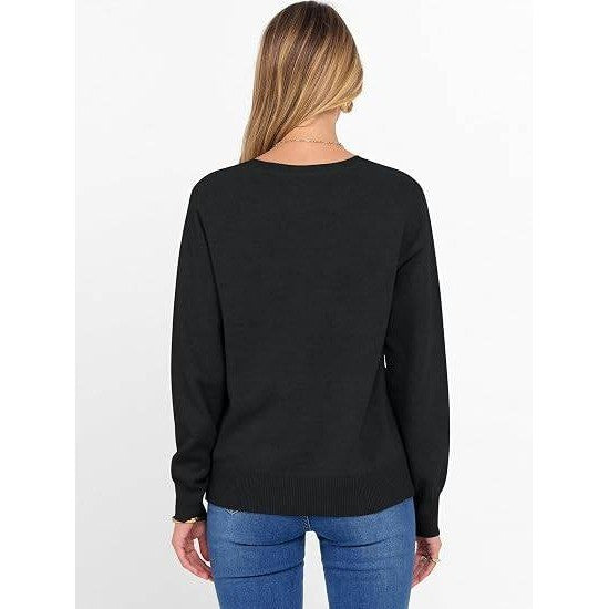 MSRP $26 ANRABESS Women's XS Black Sweater Long Sleeve Crewneck Fall Winter Soft