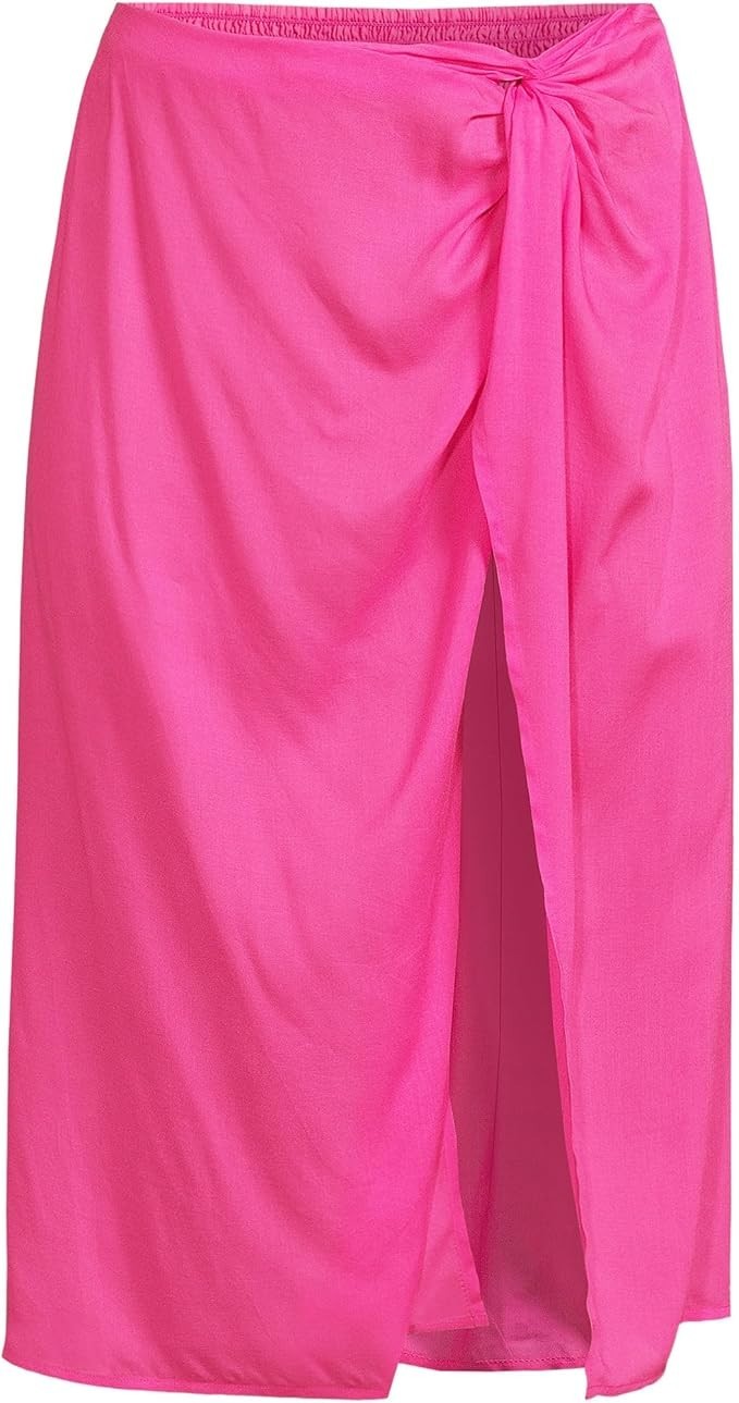 Lands' End Women's M-1X LONG Sheer Modal Twist Front Swim Cover-up Skirt Knee Le