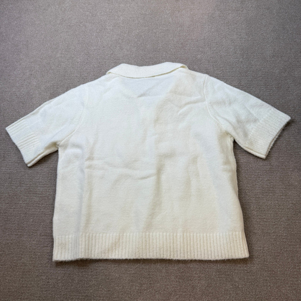 MSRP $48 RM Rebecca Minkoff Womens L Alabaster Short Sleeve Knit Polo Sweater