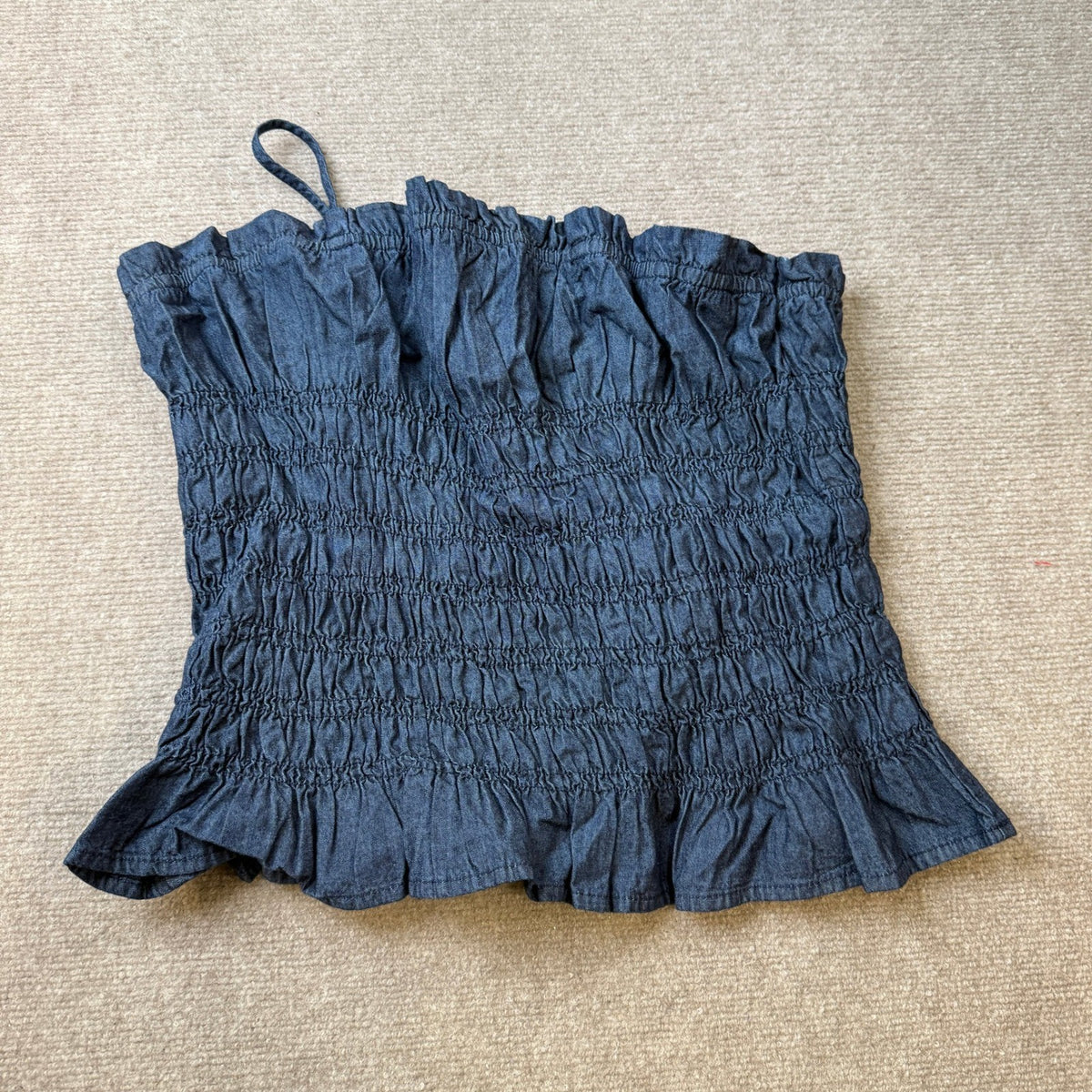 MSRP $58 A.N.A Womens 1X Dark Stone Wash Smocked Square Neck Sleeveless Tank Top