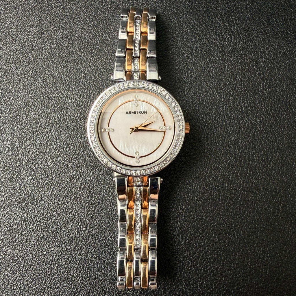 Armitron 75/5803TR Women's Two Tone Crystal Accented Bracelet Watch New Battery