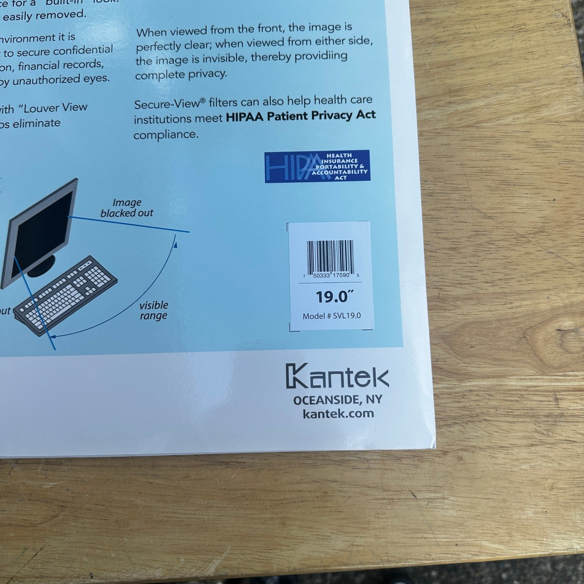 Kantek SVL19.0 SecureView 19" Blackout Privacy Filter Screen Protector