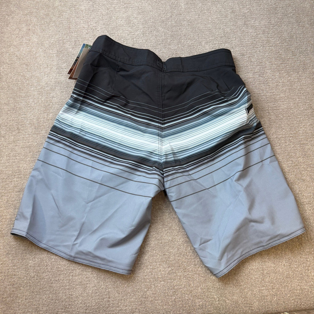 MSRP $44 Burnside Mens 32 Black/Slate Blue 9 1/2" Striped Board Shorts