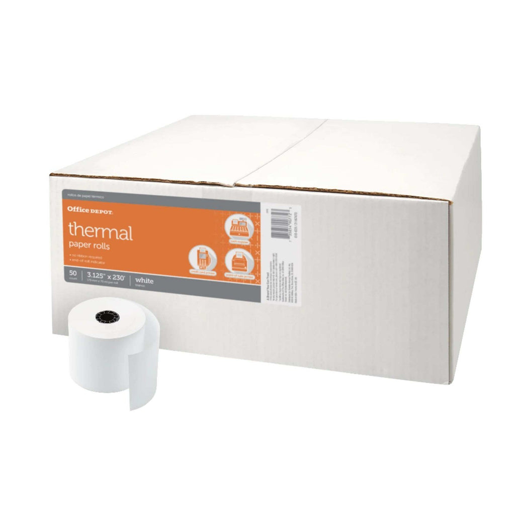 Pack of 50 Office Depot Thermal Paper Rolls, 3 1/8in. x 230ft. White