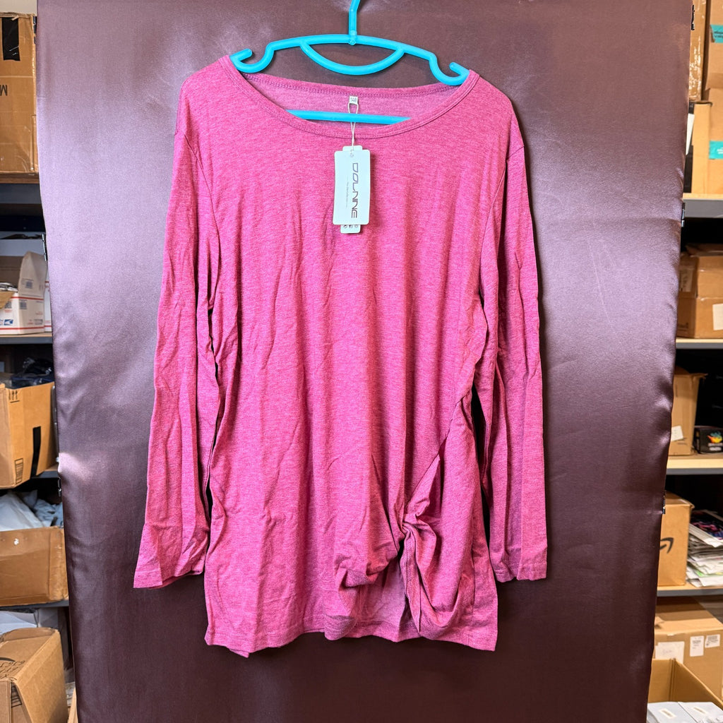 DOLNINE Womens Plus Size 14W Knotted Top Long Sleeve T-Shirt Loose Casual Blouse