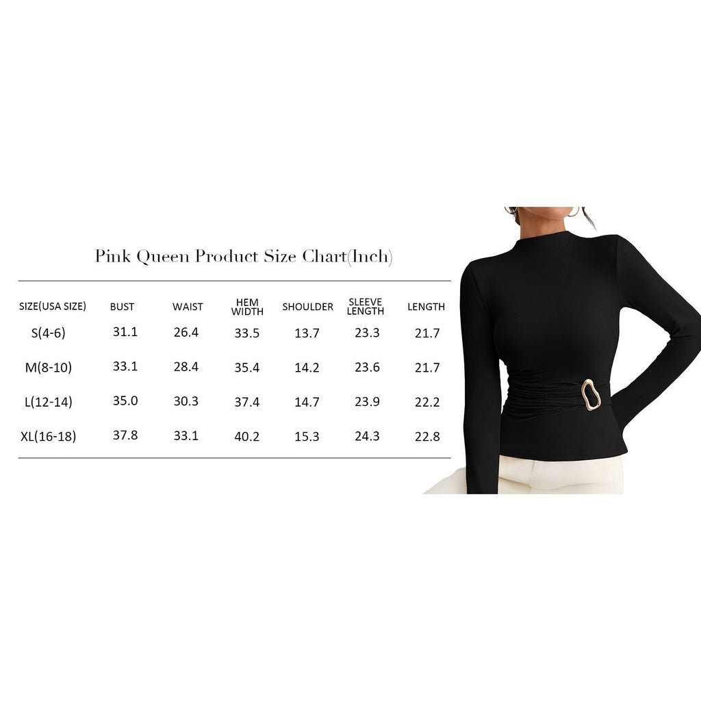 Pink Queen Women's M Long Sleeve Shirt Mock Neck Cinched Waist Fit Top Navy