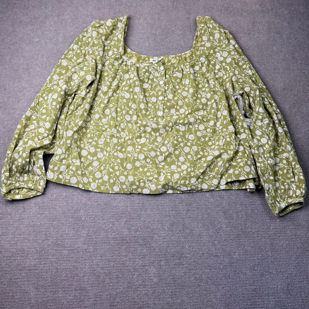 MSRP $44 a.n.a Women's XXL Petite Etched Floral Green Cropped Blouse Top Long
