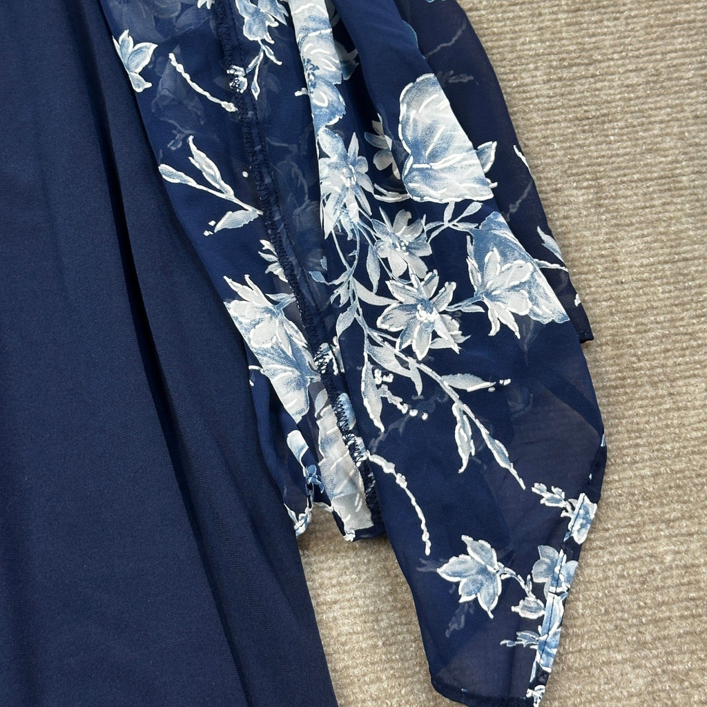 Studio One Womens XL Navy Denim 3/4 Sleeve Floral Faux-Jacket Dress With Removab