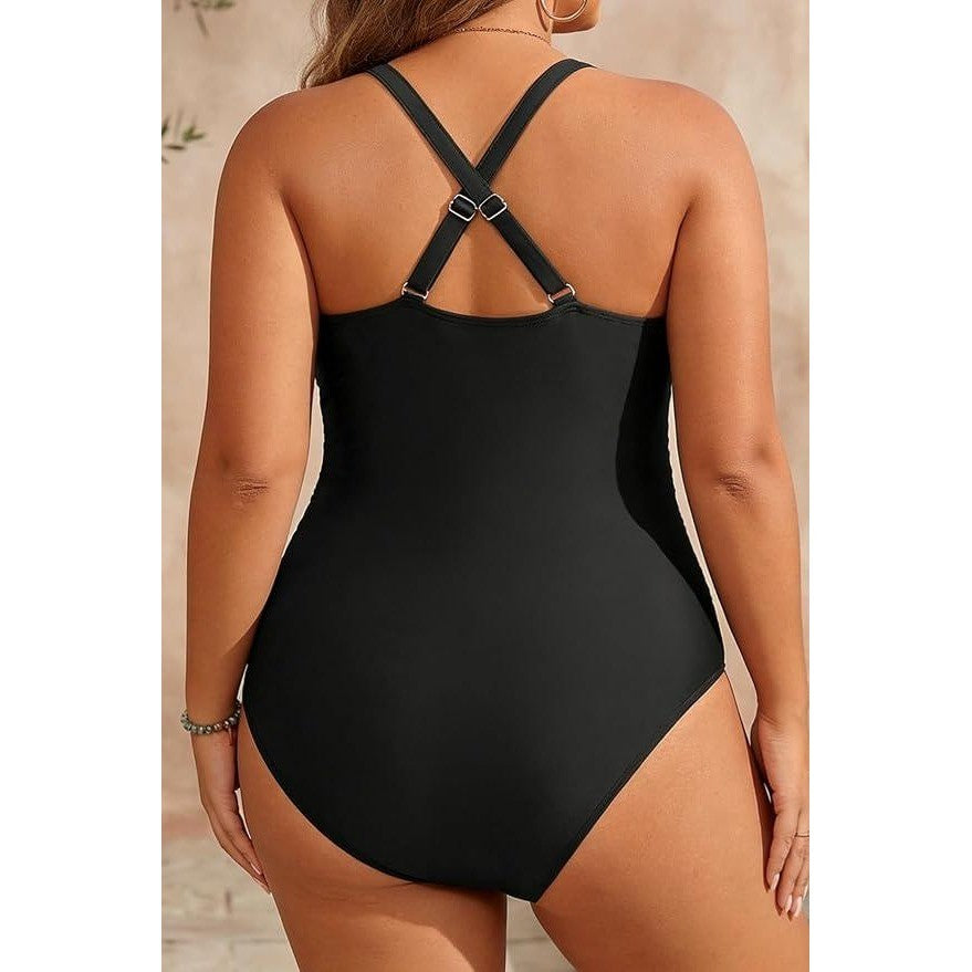 MSRP $48 Aqua Eve Women's 16W One Piece Swimsuit V Neck Tummy Control Bathing