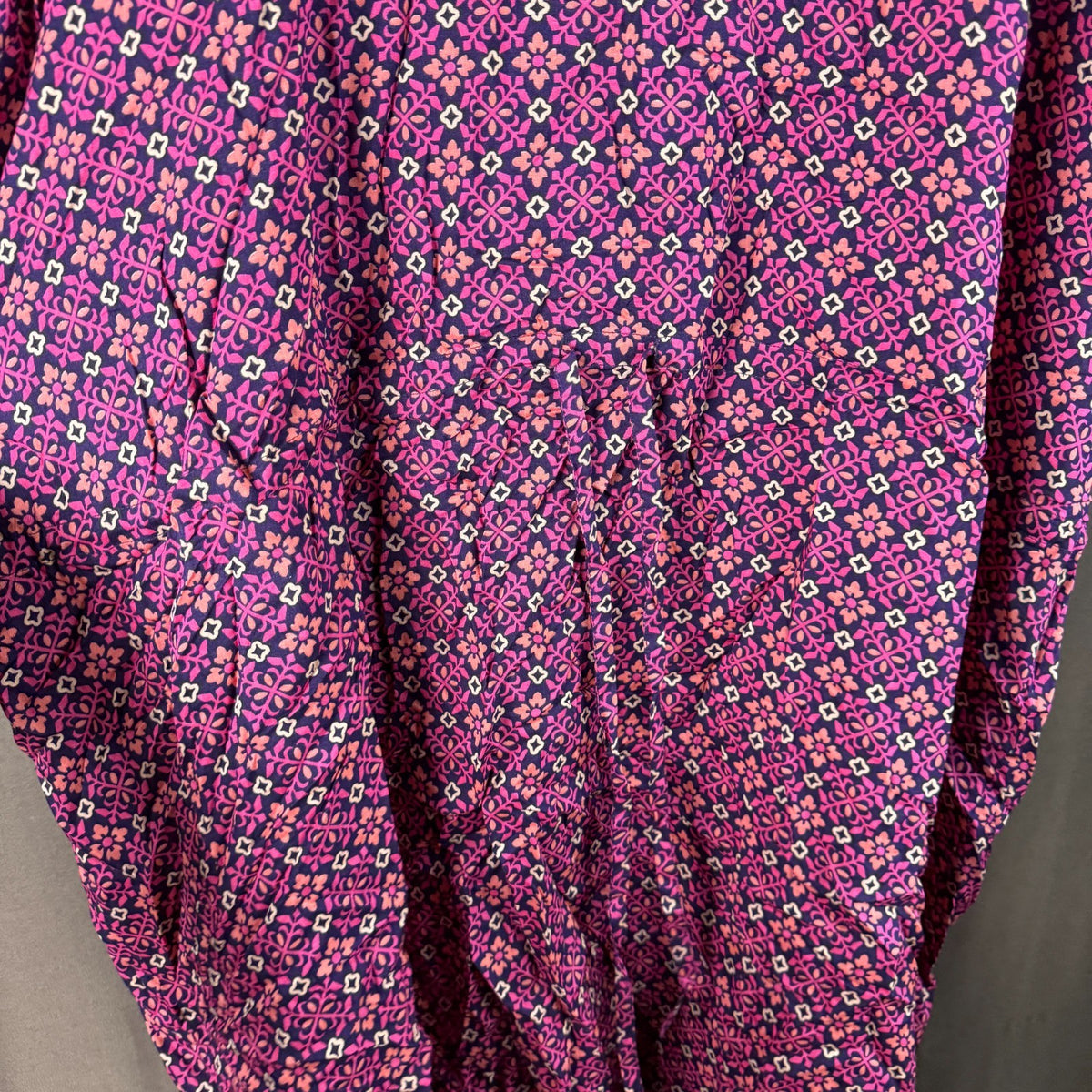 Lands End Womens L-1X LONG Sheer Oversized Short Sleeve Gathered Waist Swim Dres