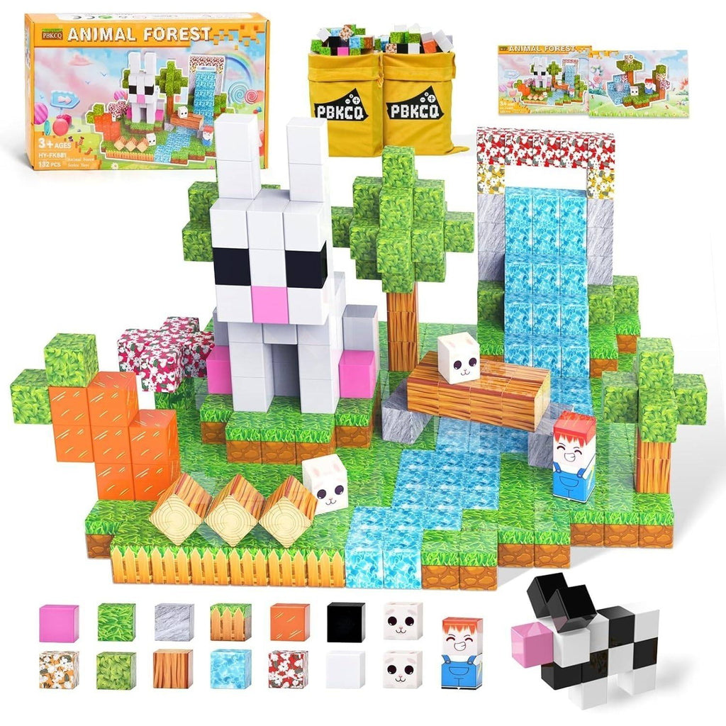 PBKCQ Animal Forest 132PCS Magnetic Building Blocks Toddler Toys,Build Forest W