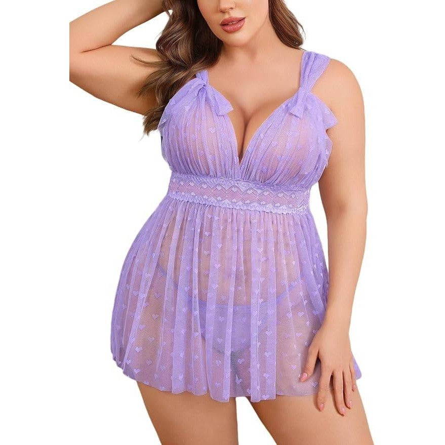 MSRP $26 Avidlove Women's Plus Size 20W Lilac Lingeire Lace Babydoll Mesh