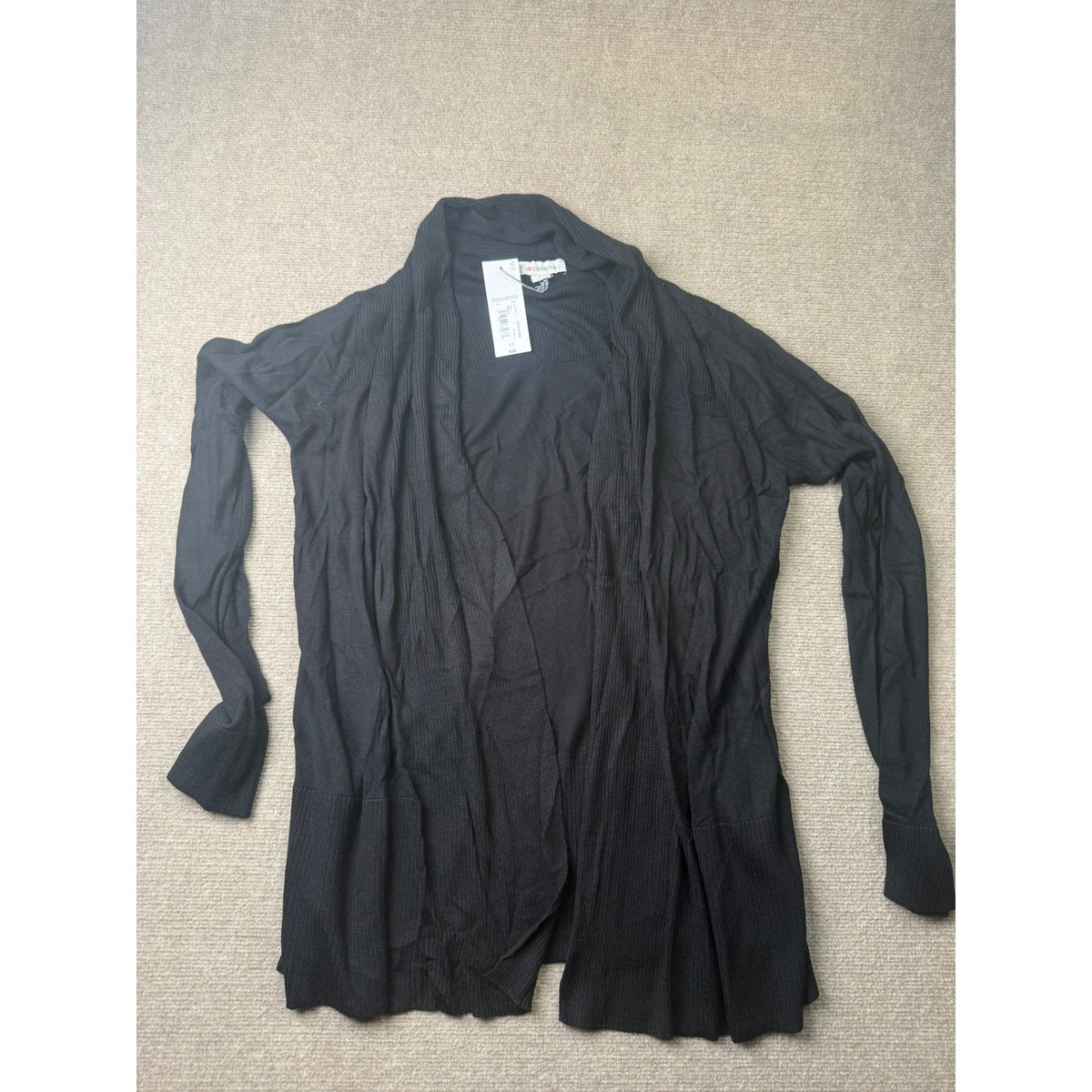 MSRP $54 Liz Claiborne Women L Tall Black Open Front Cardigan Layered Sweater L