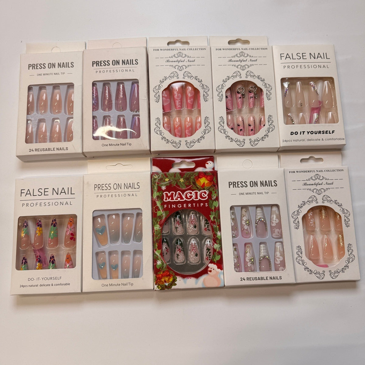 Lot of 10 Pack of 24 New False Press On Nails Assorted Designs and Colors №N22