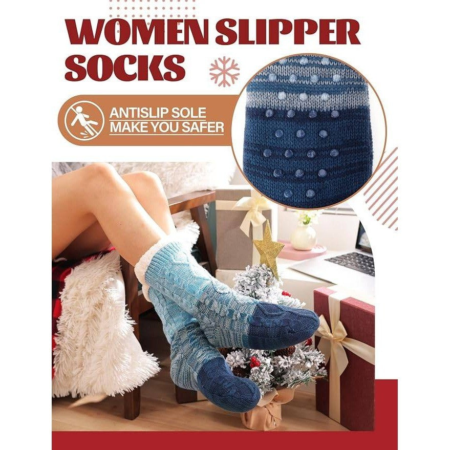 MSRP $17 Anlisim Women Blue Slipper Socks Fluffy Fuzzy Thermal Warm Thick Winter