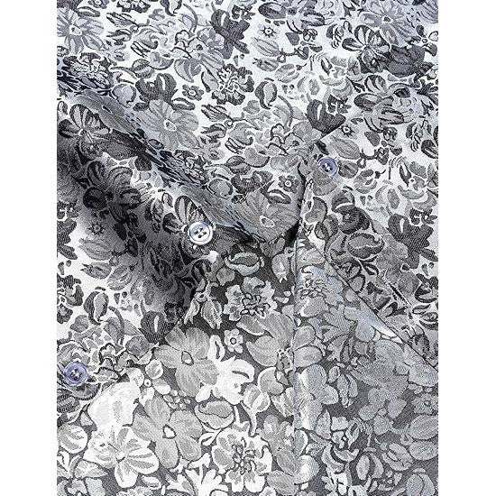 MSRP $42 ZEROYAA Men's S Silver Shiny Satin Rose Floral Jacquard Shirt Long