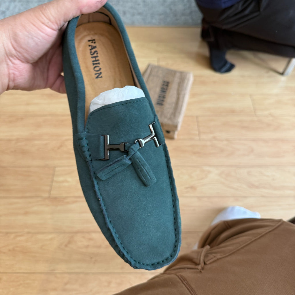 Santimon Men's US 9 Green Suede Tassels Slip-On Loafers Casual Dress Shoes