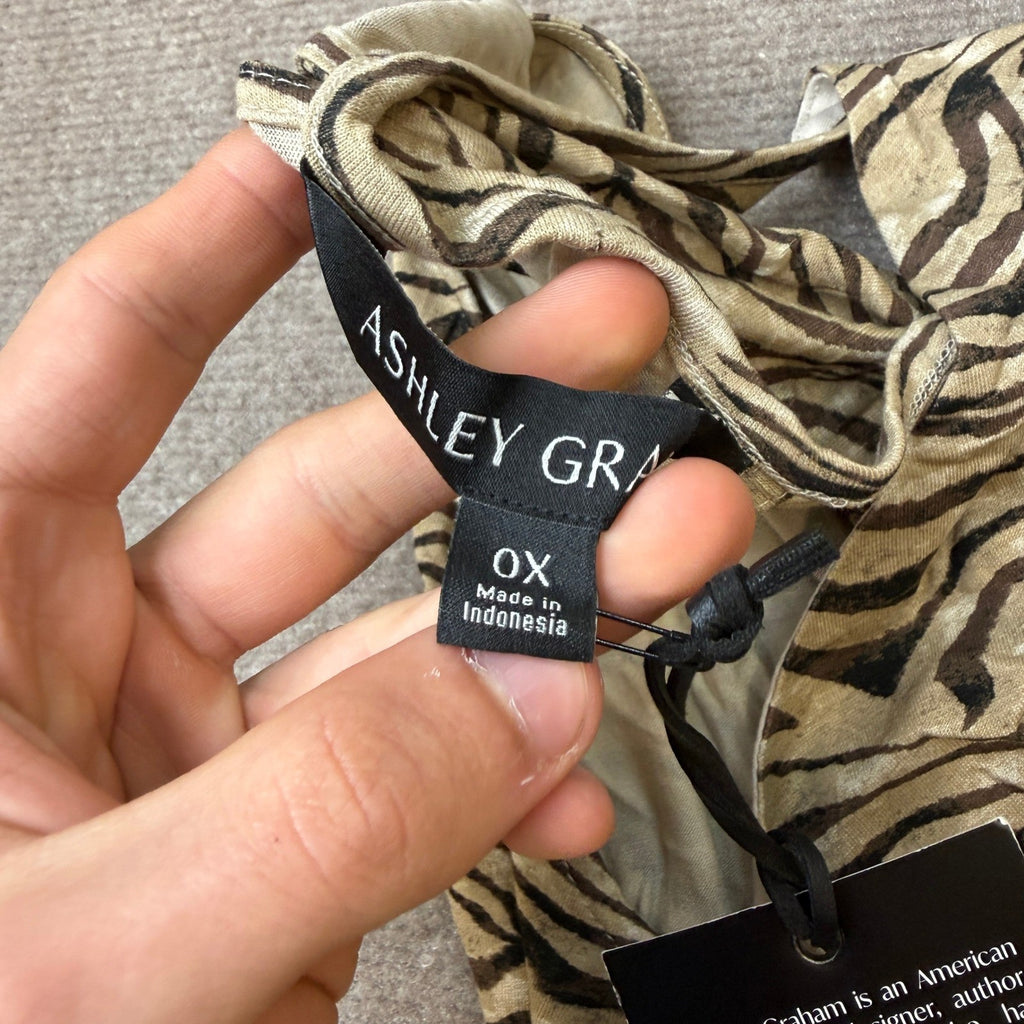MSRP $90 Ashley Graham Womens 0X Zebra Mini Keyhole Neck Sleeveless Maxi Dress