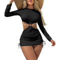 MSRP $44 Lilosy 3 Piece Women's S Black Bikini Sexy O Ring Cutout Long Sleeve