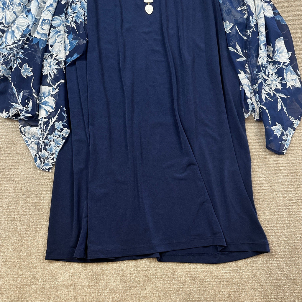 Studio One Womens XL Navy Denim 3/4 Sleeve Floral Faux-Jacket Dress With Removab