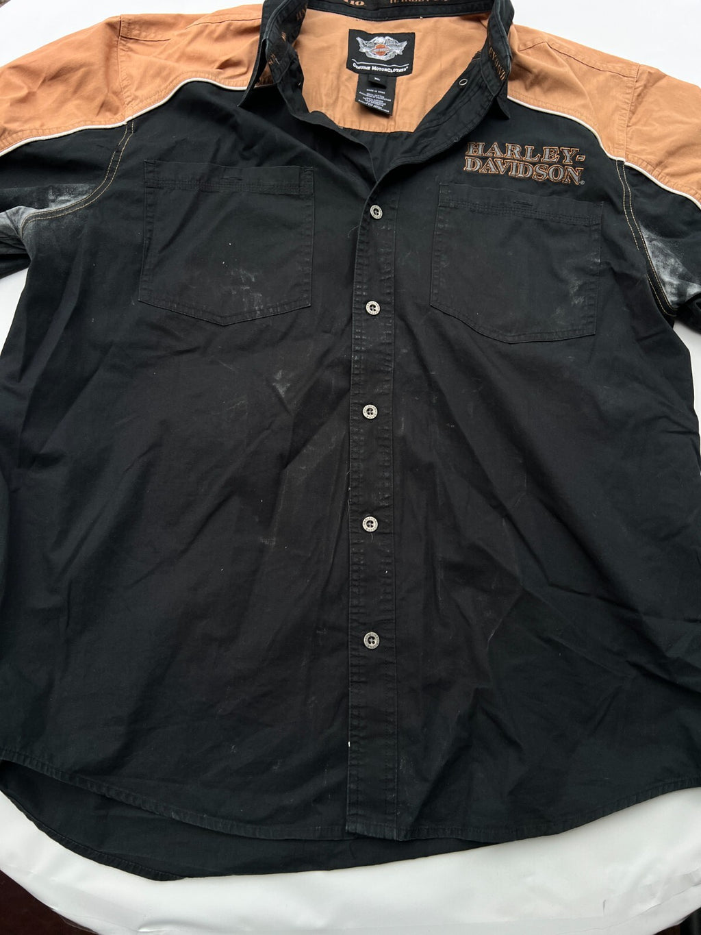 Harley-Davidson 110th Anniversary Dealer Shirt XL Black Orange 1903-2013 Short