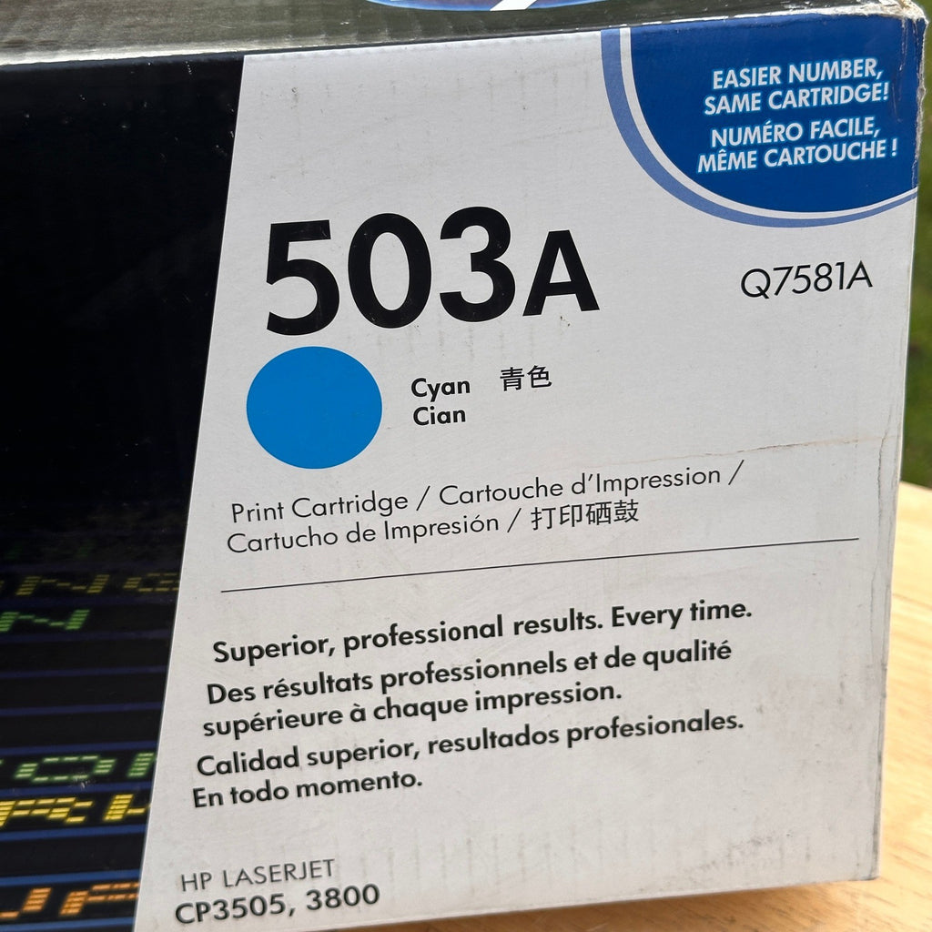 HP 503A Cyan Toner Cartridge Q7581A for LaserJet CP3505, 3800 Sealed