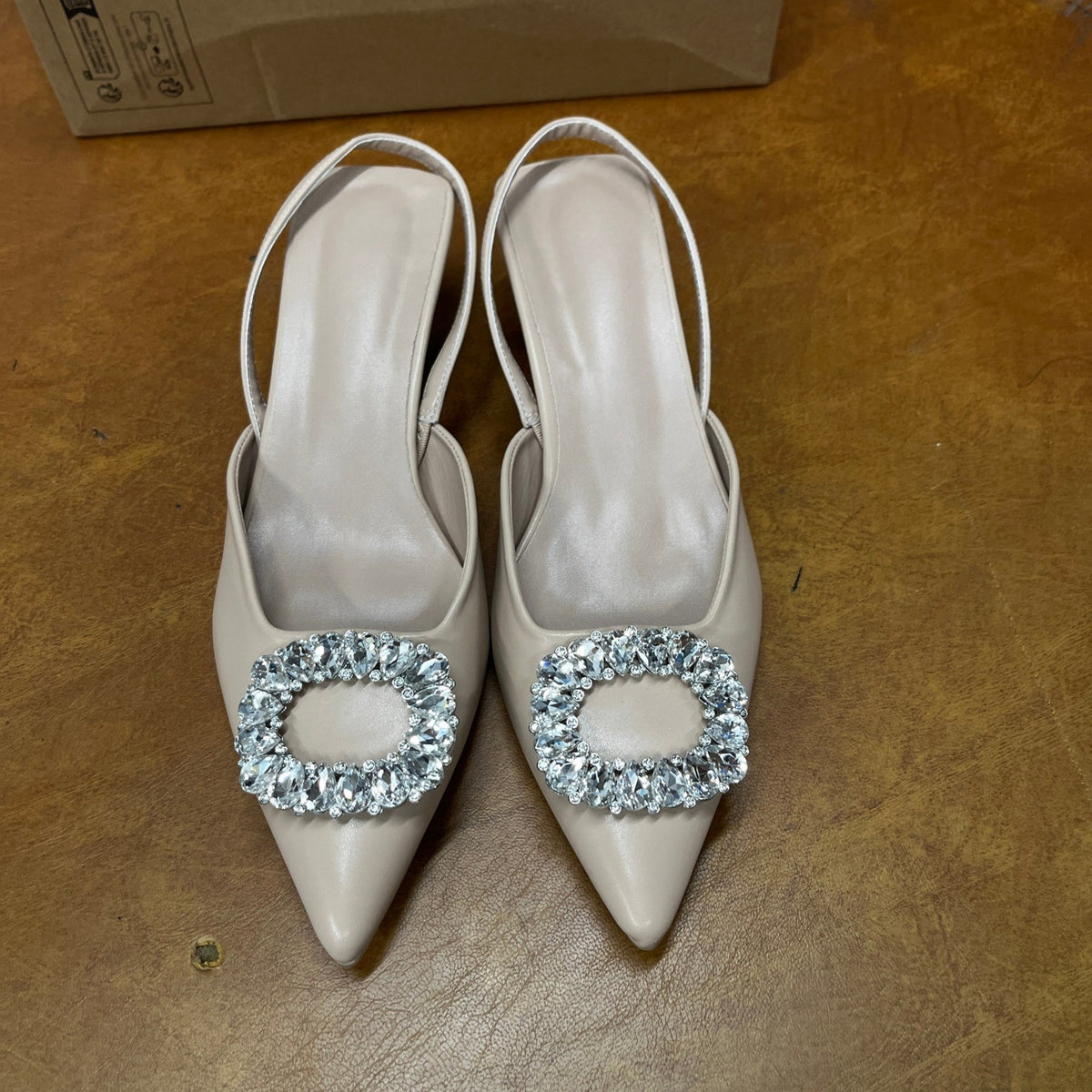 Women's US 9 Apricot High Heel Pointed Toe Crystal Rhinestone Fashionable Shoes