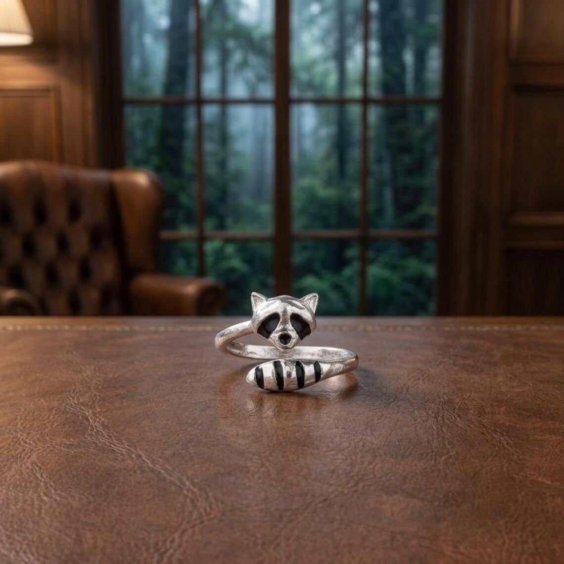 Raccoon Ring Women's Silver Tone Animal Wrap Jewelry Size 9 Adjustable 8-10