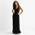 NWT Melonie T Women's 8 Black Twist V Neck Sleeveless Evening Gown