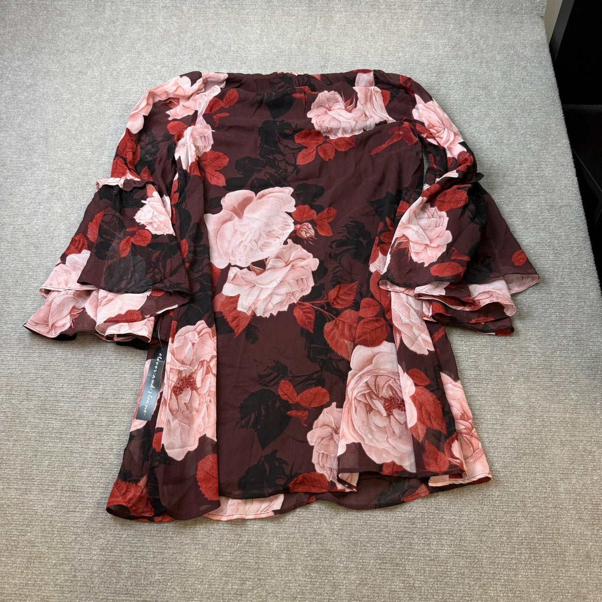 MSRP $89 Clover And Sloane Womens 2 Choco Blush Floral Shift Dress Long Sleeve