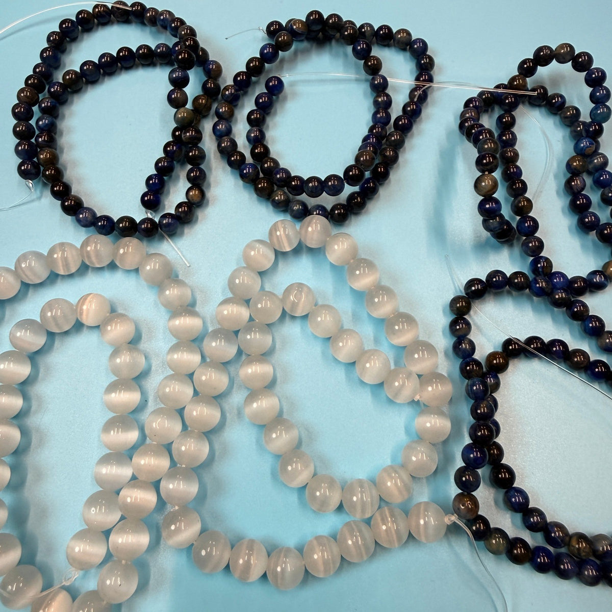 Set of 5 Natural Gemstone Round Beads Strands 15" Sizes 6,8,10 mm №B40