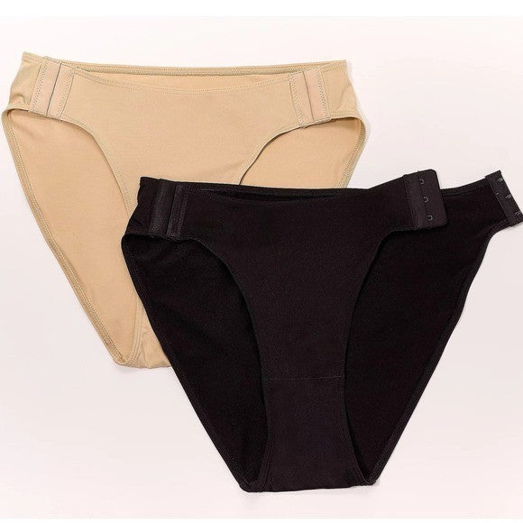 Set of 2 Women's Black/Beige Sz XS Slick Chicks Hi-Cut Brief Panties