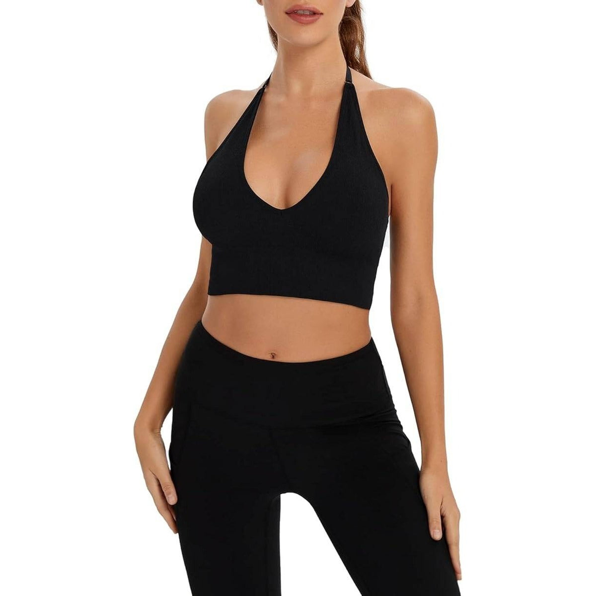 MSRP $32 INIBUD 2 Pack Women's L Halter Bra Longline Sports Bra Wireless Seam