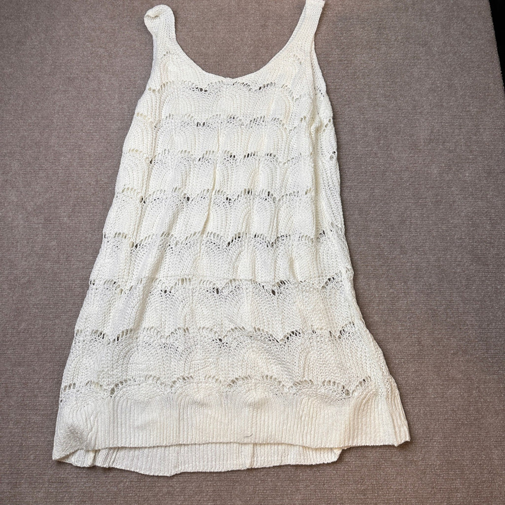 Women's XL White Crochet Knit Beach Cover Up Dress Sleeveless Open Weave Summer