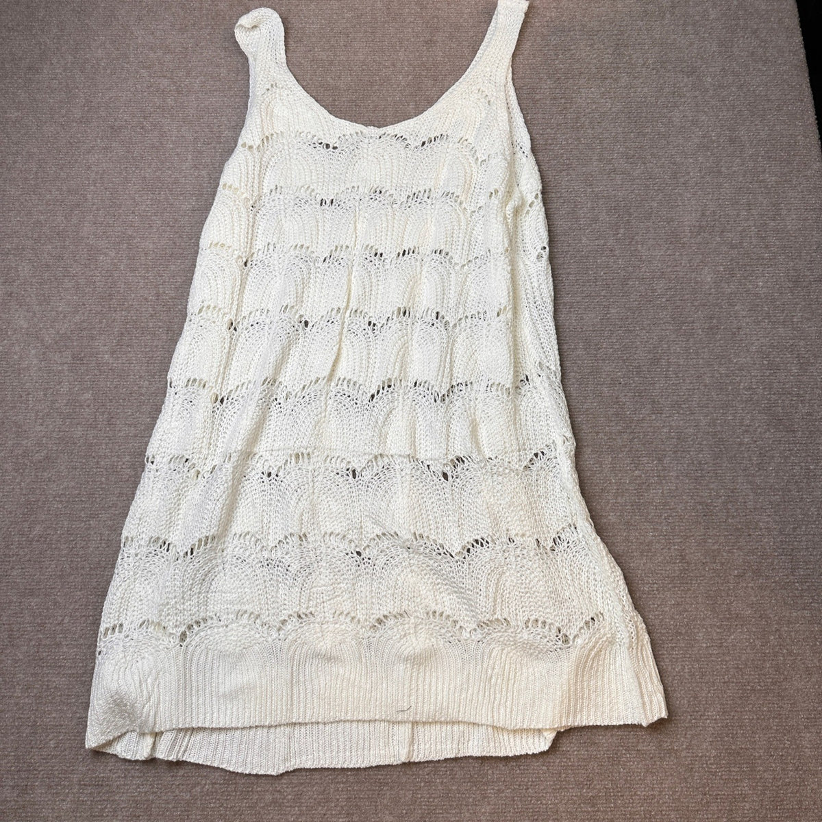 Women's XL White Crochet Knit Beach Cover Up Dress Sleeveless Open Weave Summer