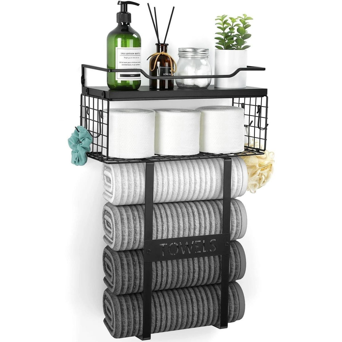 Wall Mounted Towel Rack for Bathroom - Bath Storage Holder Set Above Toilet