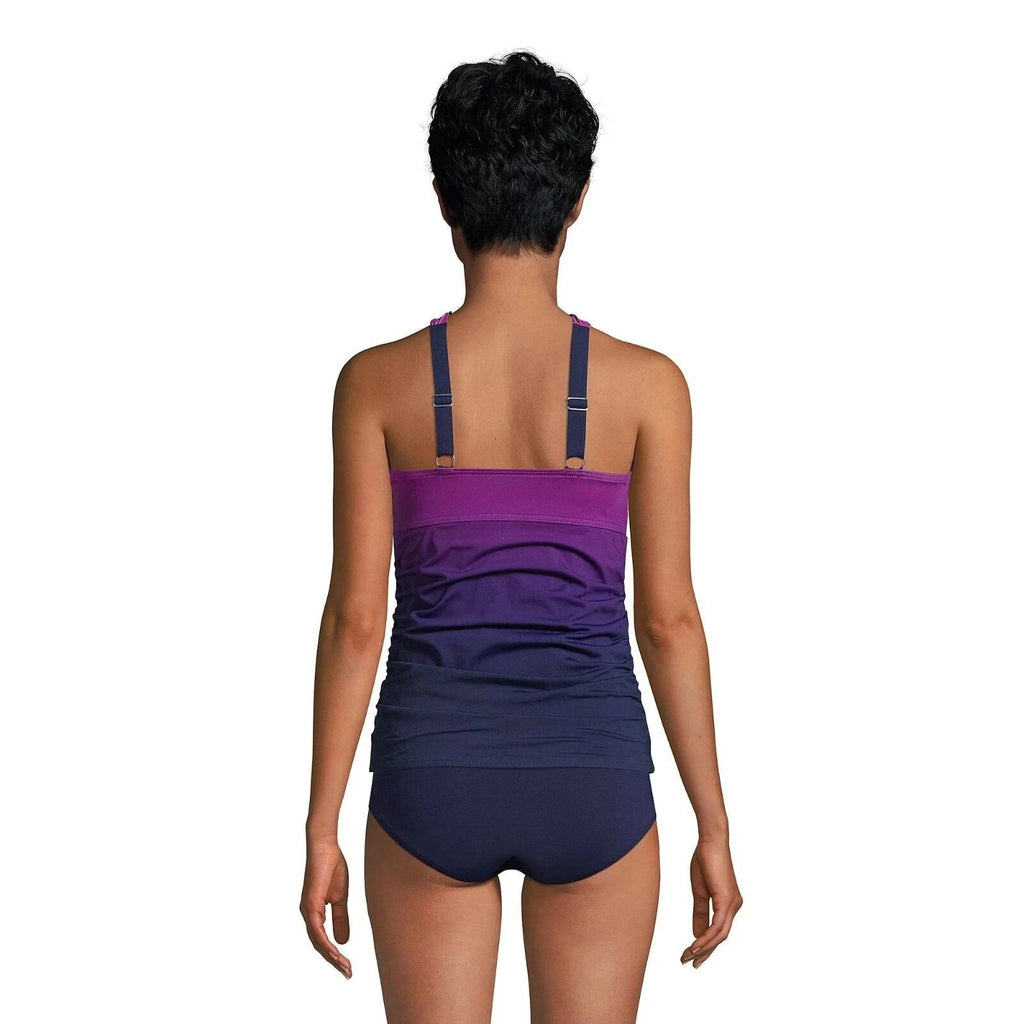 Lands' End Women's XS LONG High Neck Multi Way Tankini Swimsuit Top Violet Rose