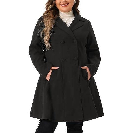 MSRP $130 Agnes Orinda Women's 4X Black Plus Size Winter Coats Notch Lapel Doub