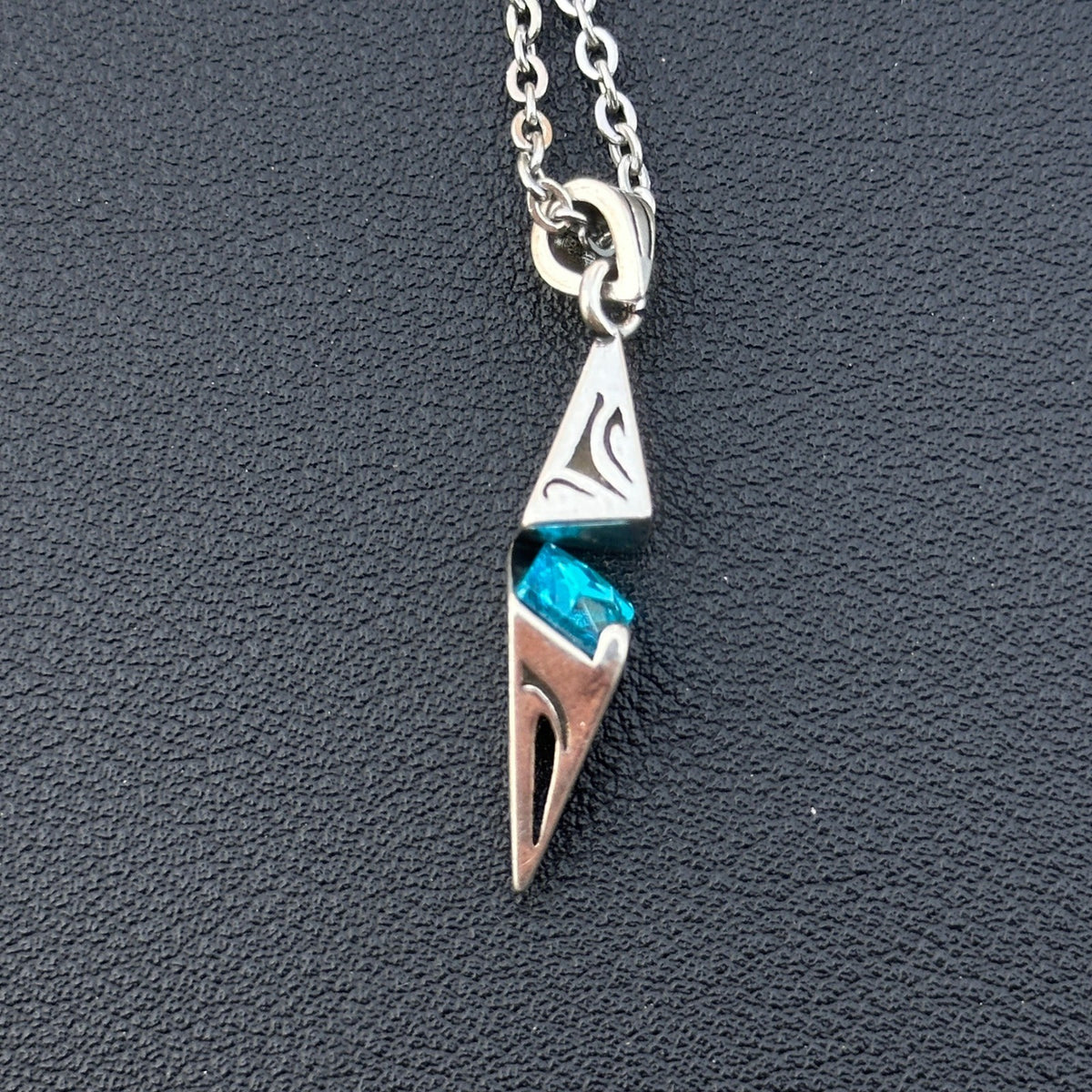 Blue Stone Stainless Steel Silver Tone Necklace Geometric Pendant Men's Jewelry