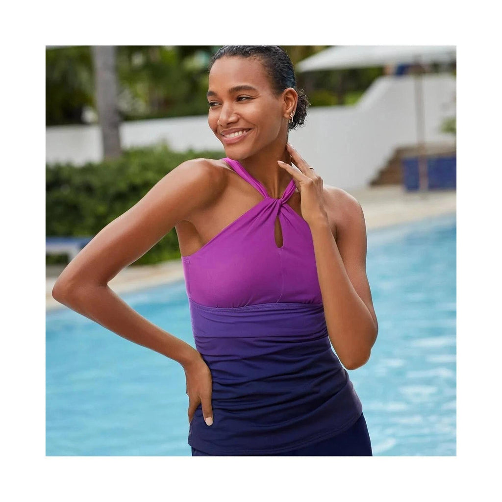 Lands' End Women's XS LONG High Neck Multi Way Tankini Swimsuit Top Violet Rose